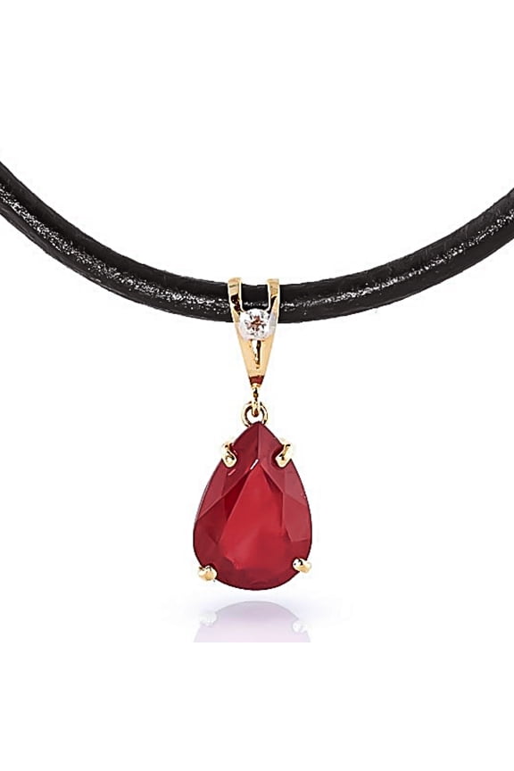 5.01 ct 14k Solid Gold Leather Ruby Diamond Collar Necklace 4302 - Scarlet Magnitude (yellow-gold)