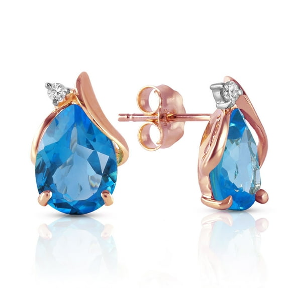 Galaxy Gold 14K Solid Rose Gold Stud Earrings with 5.06 CTW Natural Diamonds and Blue Topaz, December Birthstone, Symbol of Calm