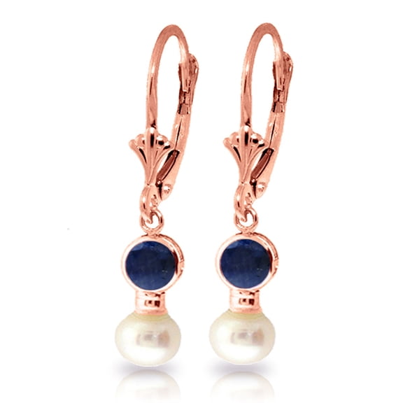 Galaxy Gold 14K Rose Gold 5.2 Carat Natural Sapphire and Natural Pearl Dangle Earrings - September Birthstone - Truth & Nobility - Fine Jewelry for Women