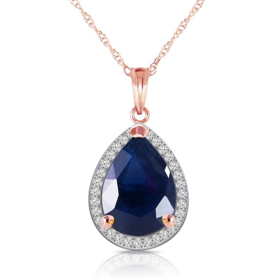 Galaxy Gold 14K Solid Rose Gold 16" Necklace with 5.26 CTW Natural Diamonds and Pear-Shaped Sapphire, 14"-24" Sizes, September Birthstone, Symbol of Wisdom