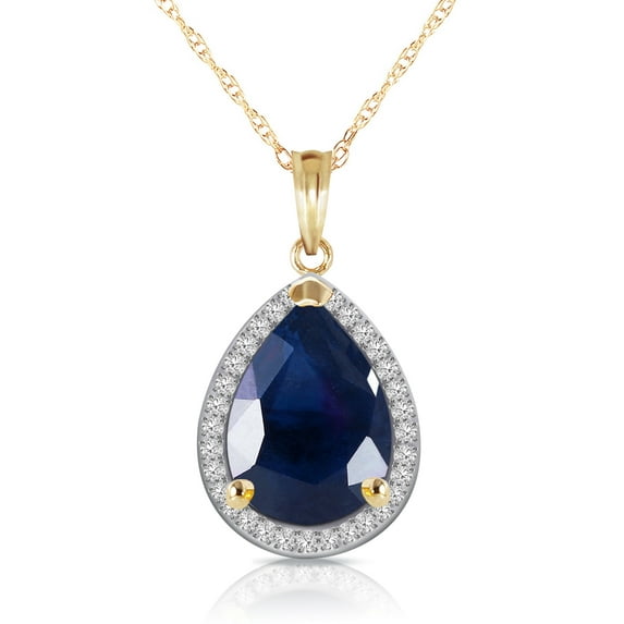Galaxy Gold 5.26 CTW 14k 22" Solid Gold Necklace with Natural Diamonds and Pear Shaped Sapphire