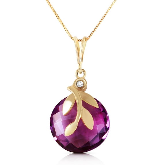 Galaxy Gold 14K Yellow Gold 5.32 Carat Natural Diamonds and Amethyst Pendant Necklace - February Birthstone - Peace & Wisdom - 16" to 24" - Fine Jewelry for Women