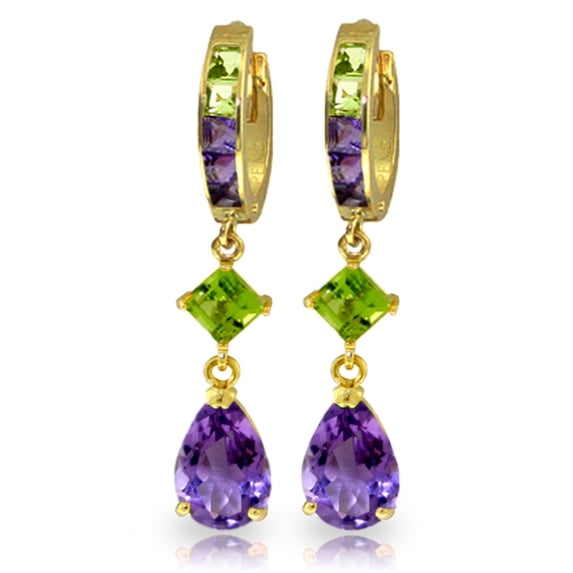 Galaxy Gold 5.38 CTW 14k Solid Gold Huggie Earrings Peridot Amethyst