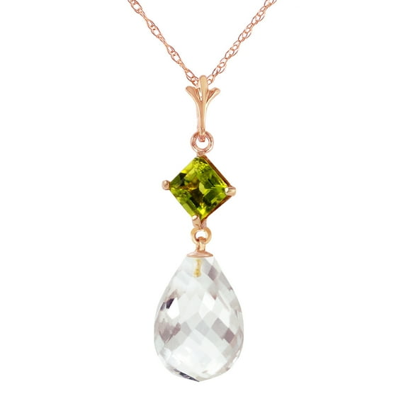 Galaxy Gold 14K Rose Gold 5.5 Carat White Topaz and Peridot Pendant Necklace - August Birthstone - Courage & Clarity - 16" to 24" - Fine Jewelry for Women