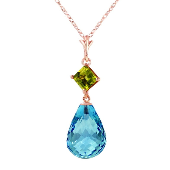 Galaxy Gold 5.5 Carat 14k 22" Solid Rose Gold Necklace with Natural Peridot and Natural Blue Topaz Pendant