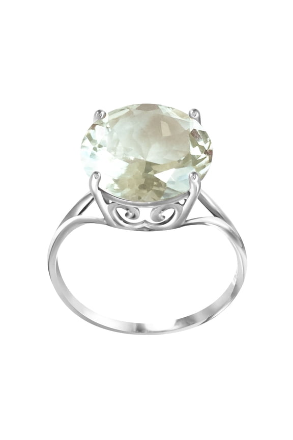 5.5 Carat 14k Solid White Gold Ring with Natural 12.0 MM Round Green Amethyst - Size 9