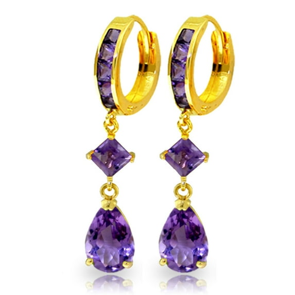 Galaxy Gold GG 14K Yellow Gold 5.62 Carat Natural Amethyst Dangle Earrings - February Birthstone - Peace & Wisdom - Fine Jewelry for Women