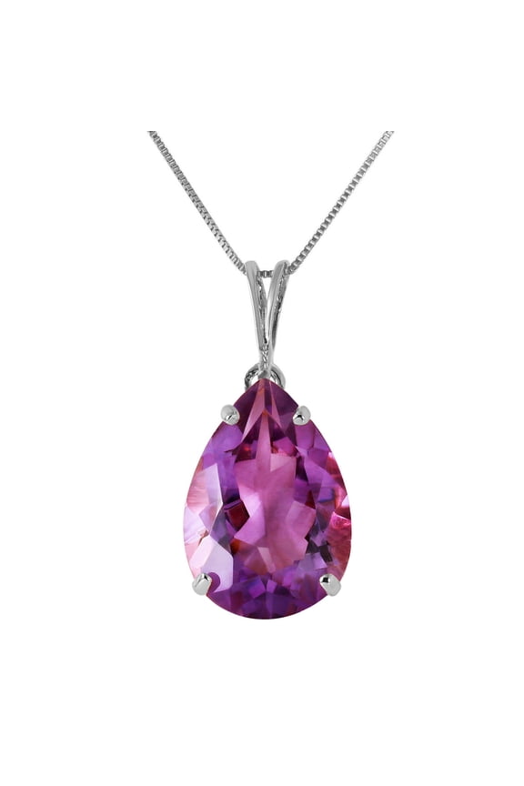 14K Solid Gold 5 Carat Natural Amethyst Pendant Necklace for Women - White Gold Fine Jewelry