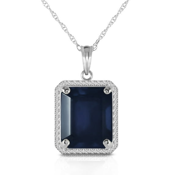 Galaxy Gold 14K Solid White Gold 18" Necklace with 6.6 CTW Natural Diamonds and Octagon-Shaped Sapphire, 14"-24" Sizes, September Birthstone, Symbol of Wisdom