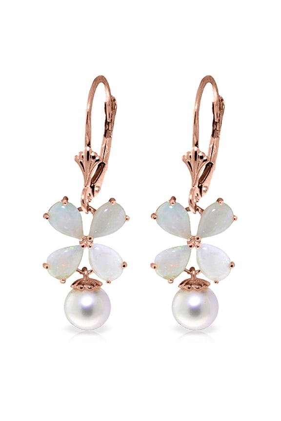 6 Carat 14k Solid Rose Gold Leverback Earrings Opal pearl