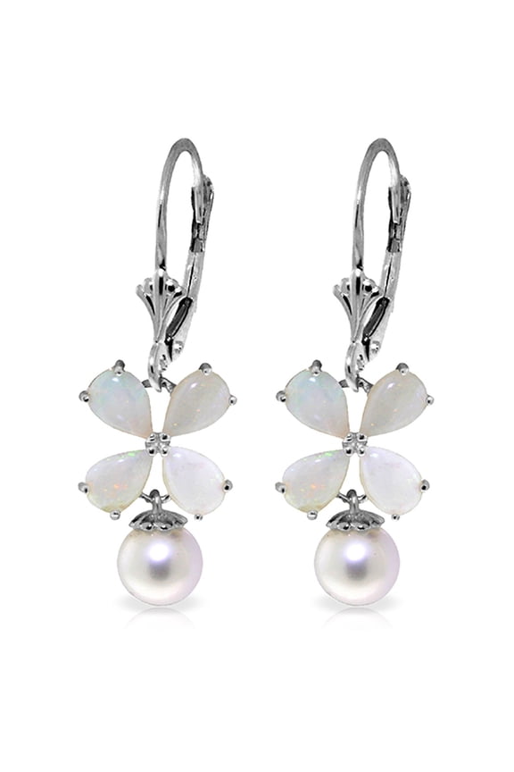 6 Carat 14k Solid White Gold Leverback Earrings Opal pearl