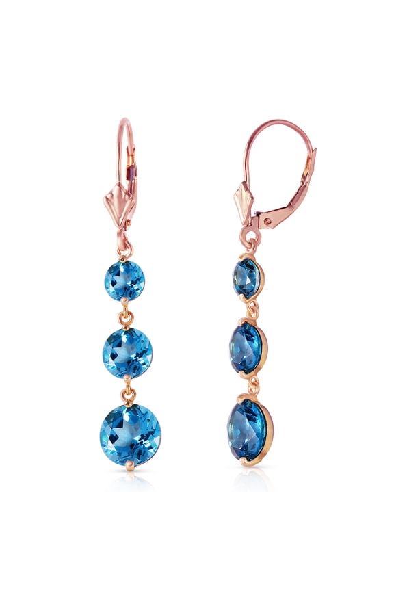 7.2 Carat 14k Solid Rose Gold Drop Earrings Round Blue Topaz