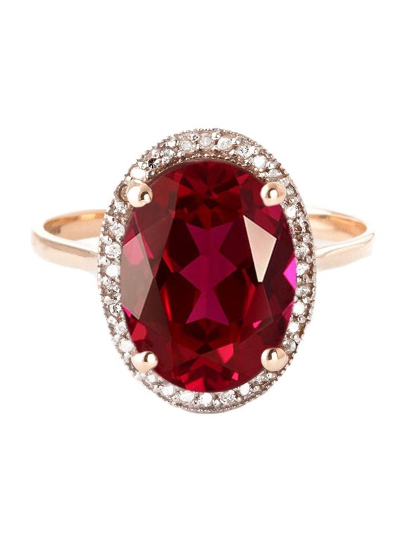 7.93 ct 14k Solid Rose Gold Ring Oval-Shaped Ruby Diamonds - Size 5