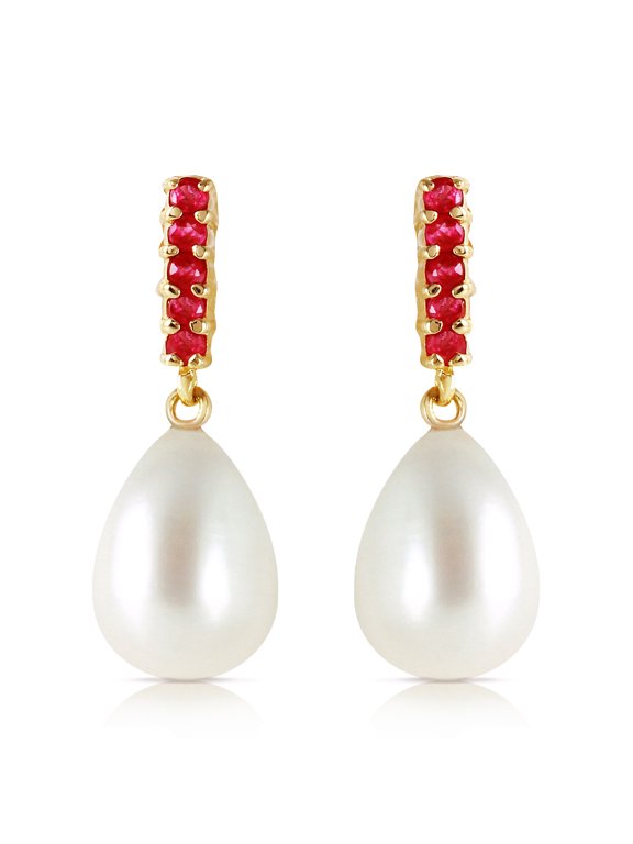 14K Yellow Gold 8.4 CTW Natural Ruby and Freshwater Pearl Dangle Earrings - July Birthstone - Passion & Protection - Fine Jewelry for Women
