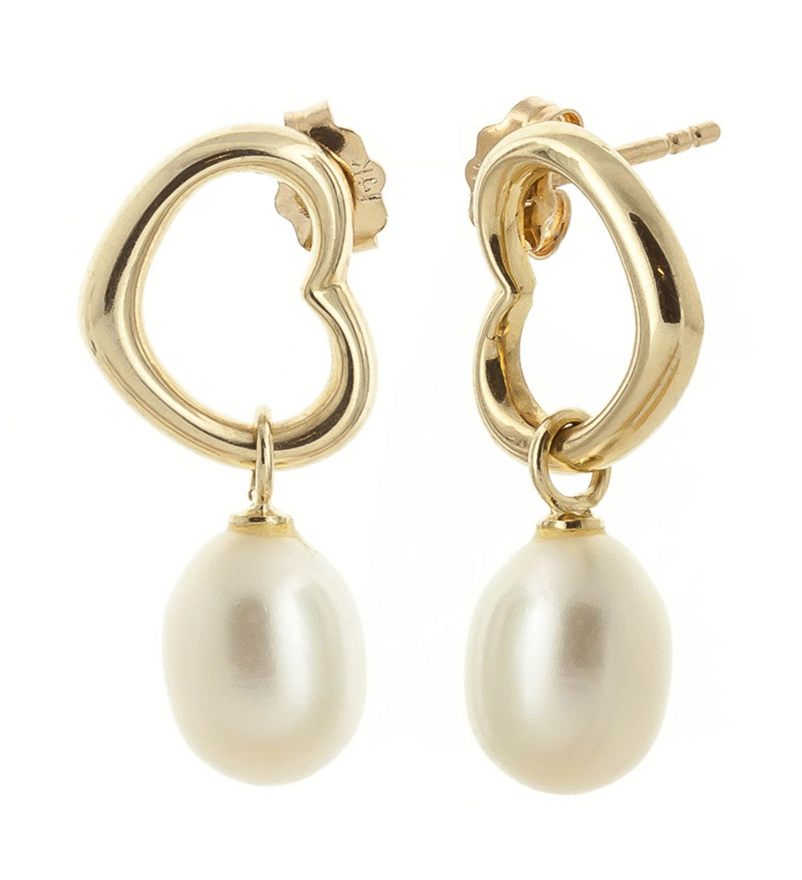 Galaxy Gold 8 Carat 14k Solid Gold Open Heart Stud Earrings with Dangling Freshwater-cultured Pearls - image 1 of 5