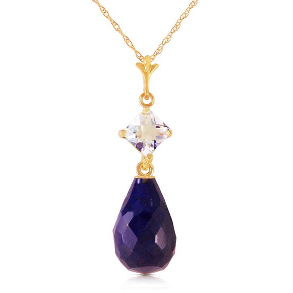 Galaxy Gold 14K Yellow Gold 9.3 Carat White Topaz and Sapphire Pendant Necklace - September Birthstone - Courage & Clarity - 16" to 24" - Fine Jewelry for Women
