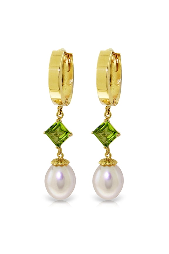 9.5 Carat 14k Solid Gold Hoop Earrings Natural pearl Peridot
