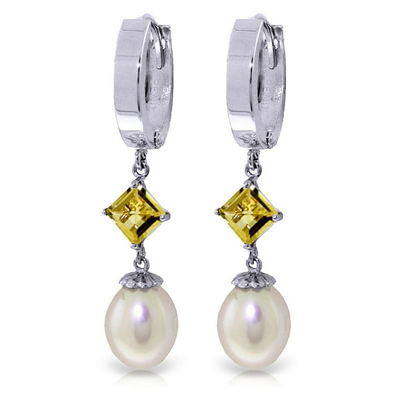 Galaxy Gold 14K Solid Gold 9.5 Carat Natural Pearl Hoop Earrings for Women - White Gold Fine Jewelry