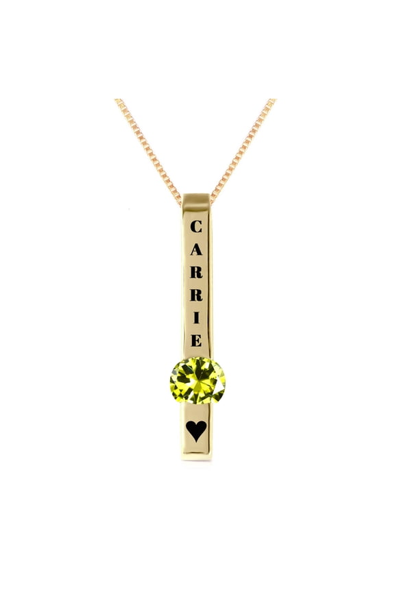 Custom Name Gold Bar Vertical Solid 14k Gold Personalized Customizable Engraved Inspirational Mantra Jewelry with BIRTHSTONE Necklace