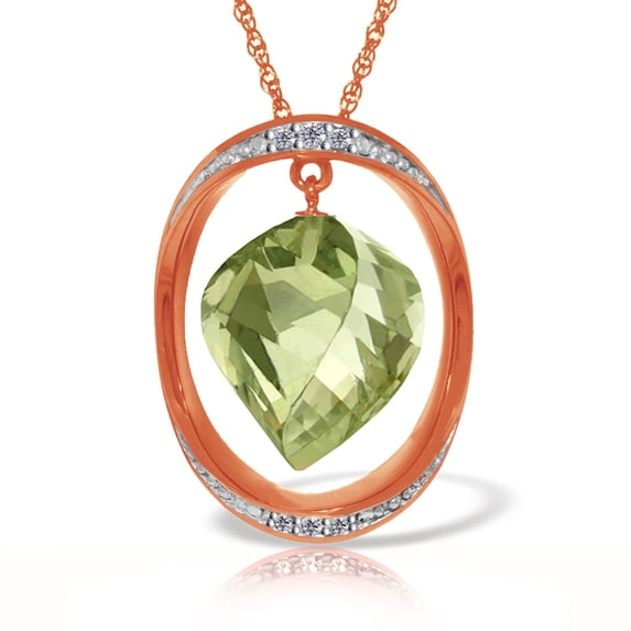 Galaxy Gold 14K Solid Gold 15.35 Carat Natural Diamond & Green Amethyst Briolette Necklace for Women - Rose Gold Fine Jewelry