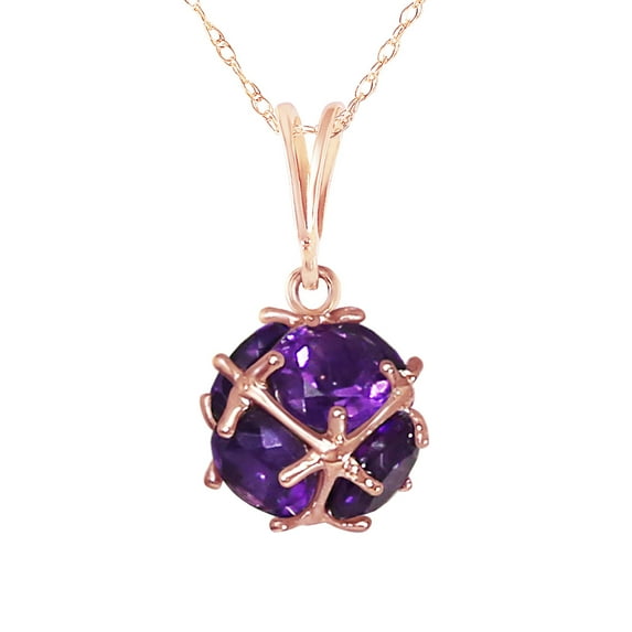 Galaxy Gold GG 14K Rose Gold 2.8 Carat Natural Amethysts Pendant Necklace - February Birthstone - Peace & Wisdom - 16" to 24" - Fine Jewelry for Women