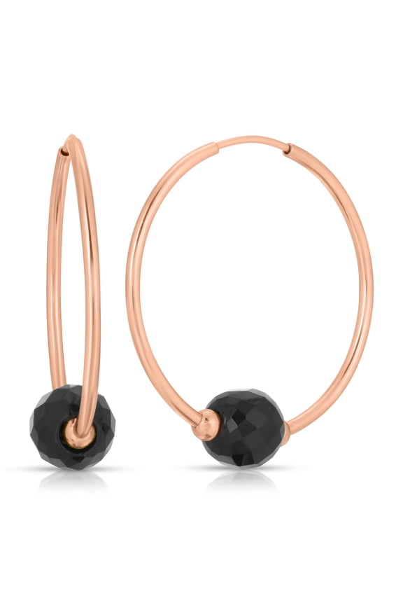 GG 14K Rose Gold 3.0 CTW Natural Black Onyx Hoop Earrings - Strength & Resilience - Fine Jewelry for Women