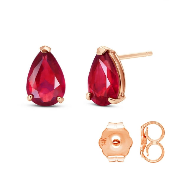 Galaxy Gold 14K Solid Gold 3.5 Carat Natural Ruby Stud Earrings for Women - Rose Gold Fine Jewelry