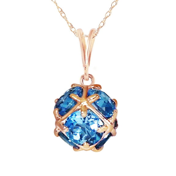 Galaxy Gold 14K Rose Gold 3.7 Carat Natural Blue Topaz Pendant Necklace - December Birthstone - Communication & Serenity - 16" to 24" - Fine Jewelry for Women