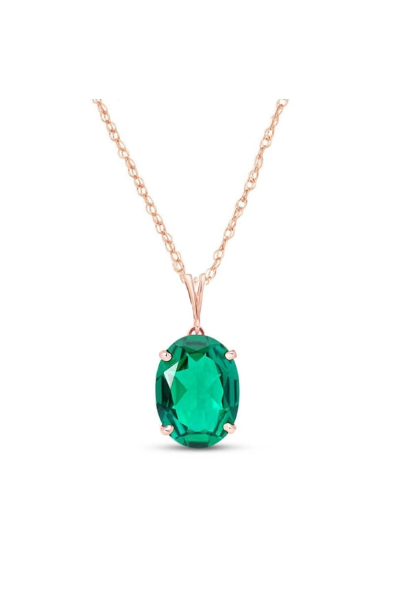 14K Rose Gold 4.5 Carat Oval Shape High Polished Genuine Emerald Pendant Necklace - May Birthstone - Renewal & Love - 16" to 24" - Fine Jewelry for Women