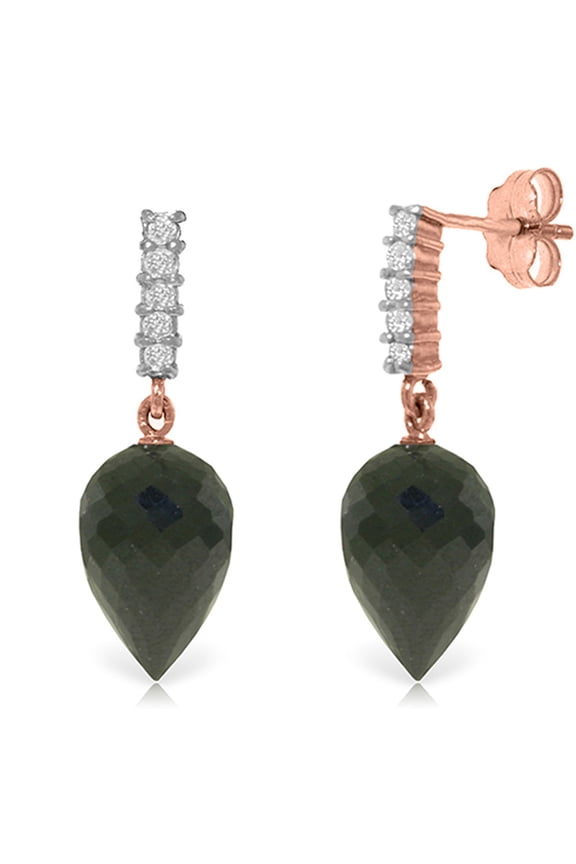 14K Rose Gold Natural Black Spinel and Diamonds Dangle Earrings - Strength - Fine Jewelry for Women