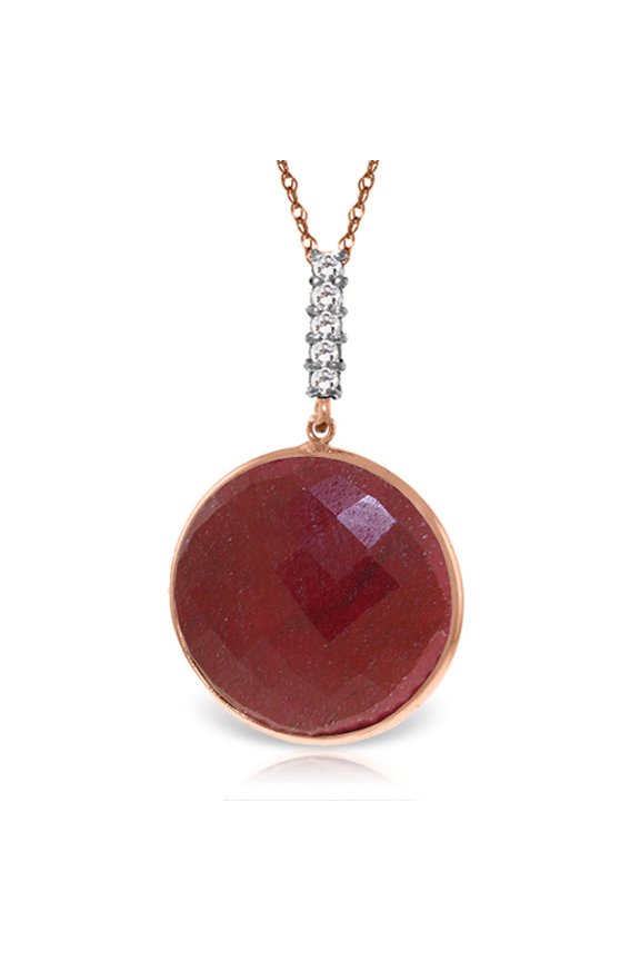 GG 14K Rose Gold Natural Diamonds and Bezel-Set Corundum Ruby-Color Pendant Pendant Necklace - July Birthstone - Passion & Protection - 16" to 24" - Fine Jewelry for Women