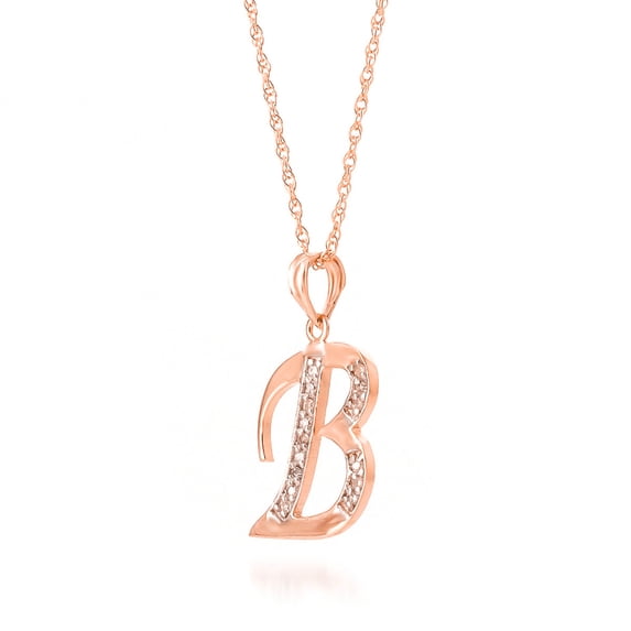 Galaxy Gold 14K Rose Gold Natural Diamonds Initial "B" Pendant Necklace - April Birthstone - Strength & Brilliance - 16" to 24" - Fine Jewelry for Women