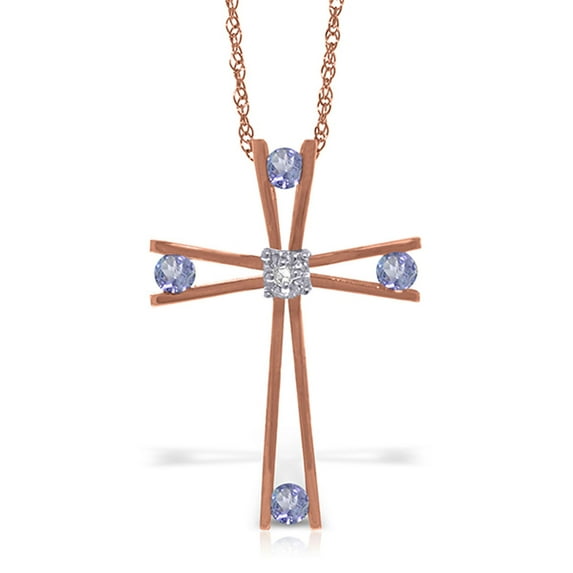 Galaxy Gold 14K Rose Gold Natural Diamonds and Tanzanite Cross Pendant Necklace - December Birthstone - Communication & Serenity - 16" to 24" - Fine Jewelry for Women