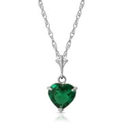 Galaxy Gold 14K White Gold 1.00 Carat Heart Shape High Polished Genuine Emerald Pendant Necklace - May Birthstone - Renewal & Love - 16 to 24 - Fine Jewelry for Women