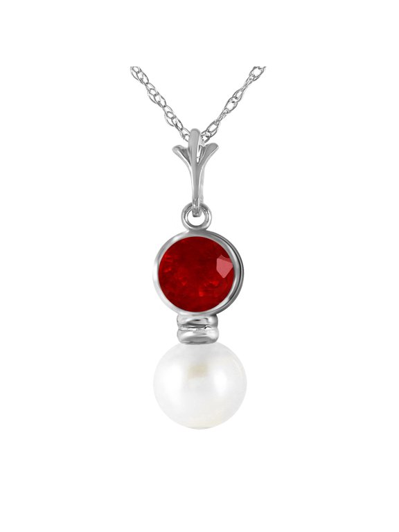 GG 14K White Gold 1.23 Carat Ruby and Pearl Pendant Necklace - July Birthstone - Passion & Protection - 16" to 24" - Fine Jewelry for Women