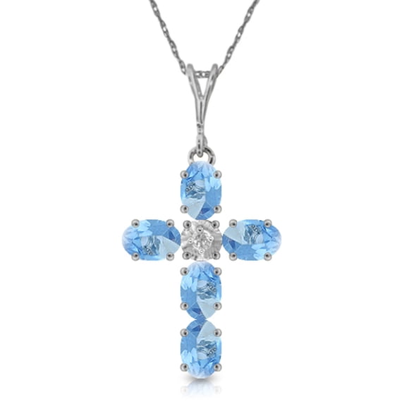 Galaxy Gold GG 14K White Gold 1.75 Carat Blue Topaz Cross Pendant Necklace - December Birthstone - Communication & Serenity - 16" to 24" - Fine Jewelry for Women