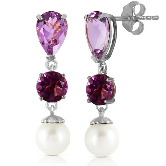 Galaxy Gold 14K Solid Gold 10.5 Carat Natural Amethyst Drop Earrings for Women - White Gold Fine Jewelry