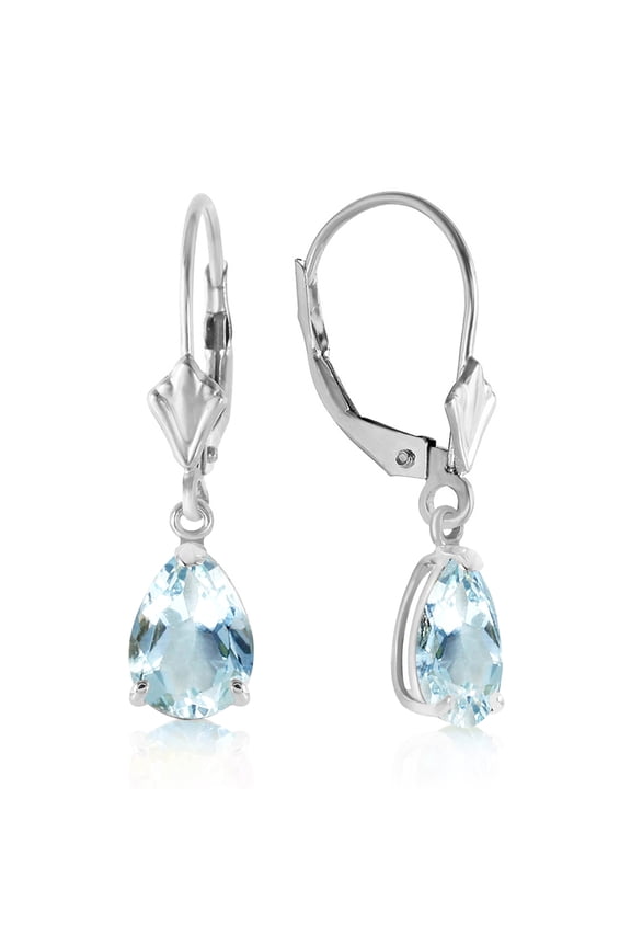 GG 14K White Gold 2.85 Carat Natural Aquamarine Dangle Earrings - March Birthstone - Communication & Serenity - Fine Jewelry for Women