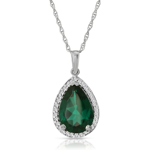 Galaxy Gold 14K White Gold 3.16 Carat Natural Diamonds and Genuine Emerald Pendant Necklace - May Birthstone - Renewal & Love - 16" to 24" - Fine Jewelry for Women