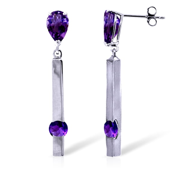 Galaxy Gold GG 14K White Gold 4.25 Carat Natural Amethyst Dangle Earrings - February Birthstone - Peace & Wisdom - Fine Jewelry for Women