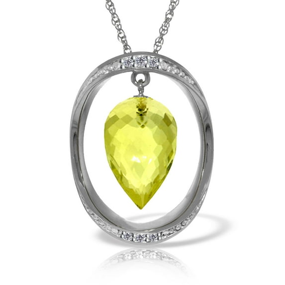 Galaxy Gold GG 14K White Gold 9.1 Carat Natural Diamonds and Briolette Pointy Drop Lemon Quartz Necklace - Abundance & Joy - 16" to 24" - Fine Jewelry for Women