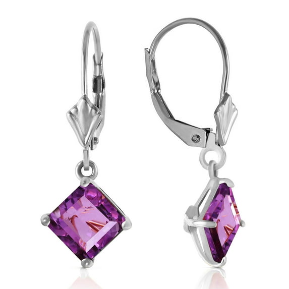 Galaxy Gold GG 14K White Gold Natural Amethyst Dangle Earrings - February Birthstone - Peace & Wisdom - Fine Jewelry for Women