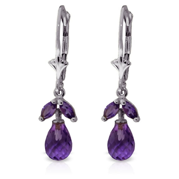 Galaxy Gold 14K Solid Gold Natural Amethyst Drop Earrings for Women - White Gold Fine Jewelry