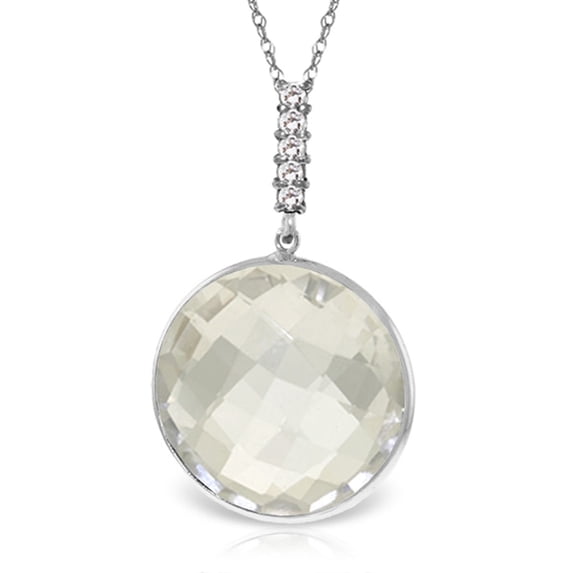 Galaxy Gold 14K White Gold Natural Diamonds and Checkerboard Cut White Topaz Pendant Necklace - Strength & Brilliance - 16" to 24" - Fine Jewelry for Women