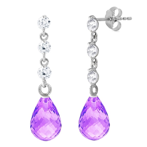 Galaxy Gold 14K Solid Gold Natural Diamond & Amethyst Drop Earrings for Women - White Gold Fine Jewelry