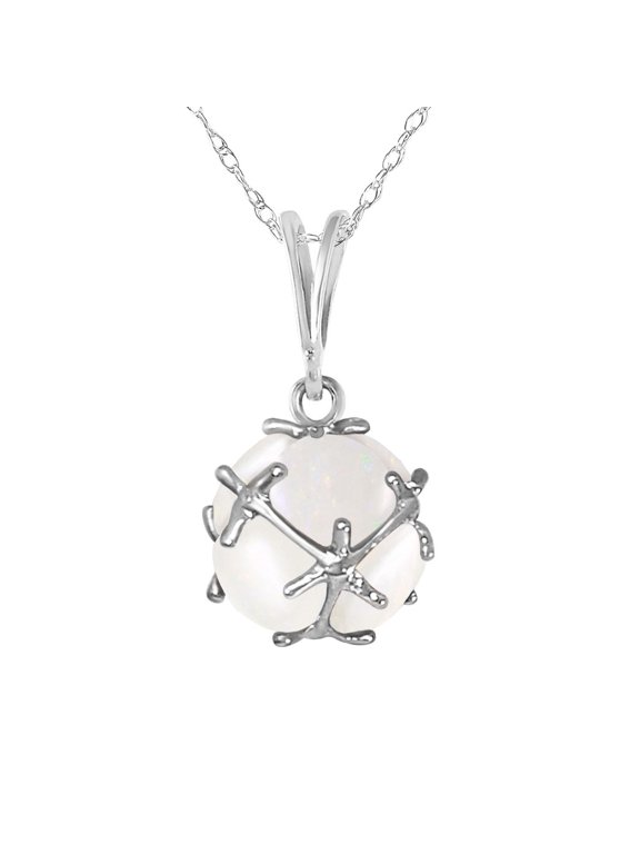 14K White Gold Natural Opals Pendant Necklace - October Birthstone - Hope & Creativity - 16" to 24" - Fine Jewelry for Women