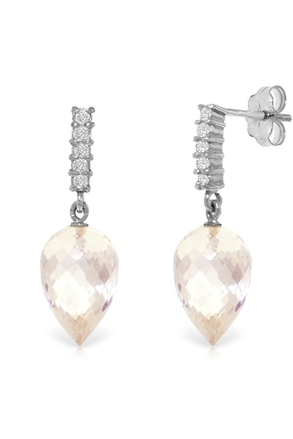 14K White Gold Natural White Topaz and Diamonds Dangle Earrings - Brilliance - Fine Jewelry for Women