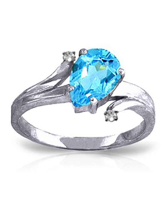 14K White Gold Pear-Shaped Blue Topaz and Diamonds Ring - December Birthstone - Courage & Clarity - Sizes 5.5 to 11 - Fine Jewelry for Women