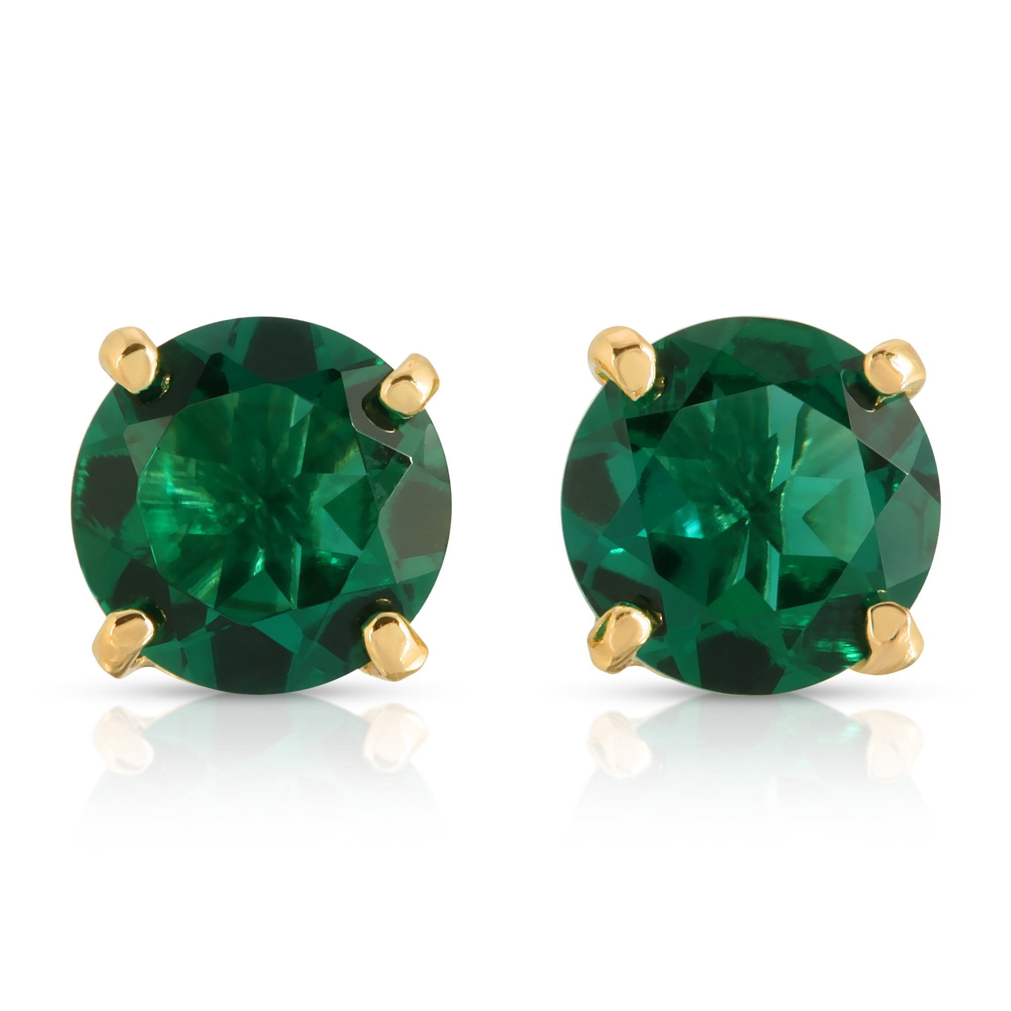 Galaxy Gold 14K Solid Gold 2 Carat Natural Emerald Stud Earrings for Women - Yellow Gold Fine Jewelry