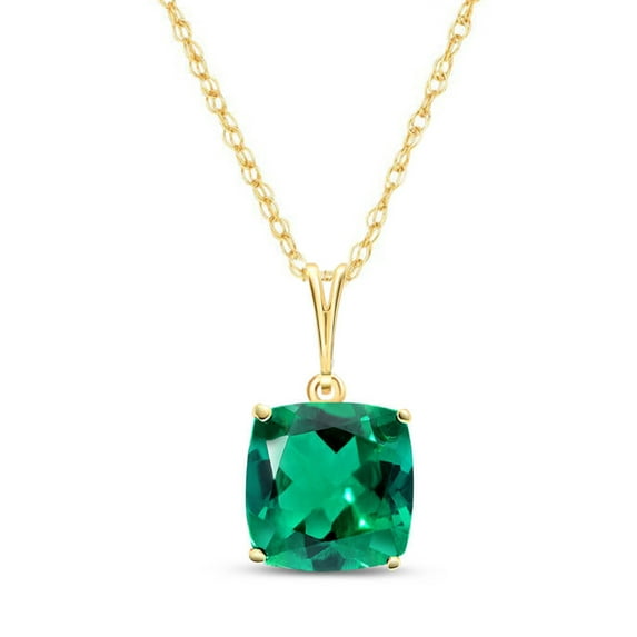 Galaxy Gold 14K Yellow Gold 3.10 Carat Cushion Shape High Polished Genuine Emerald Pendant Necklace - May Birthstone - Renewal & Love - 16" to 24" - Fine Jewelry for Women